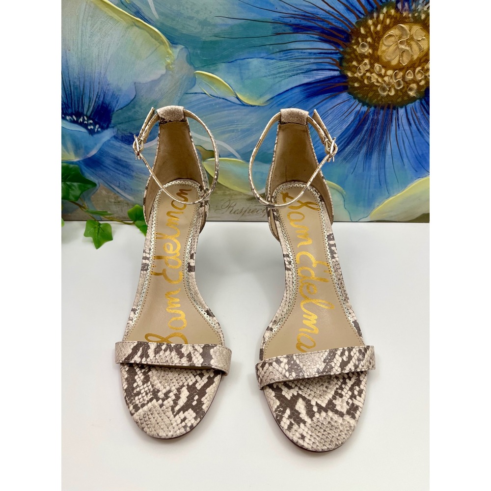 Sam Edelman Snakeskin Embossed Ankle Strap Stiletto Sandals Size 9.5 - Picture 4 of 9
